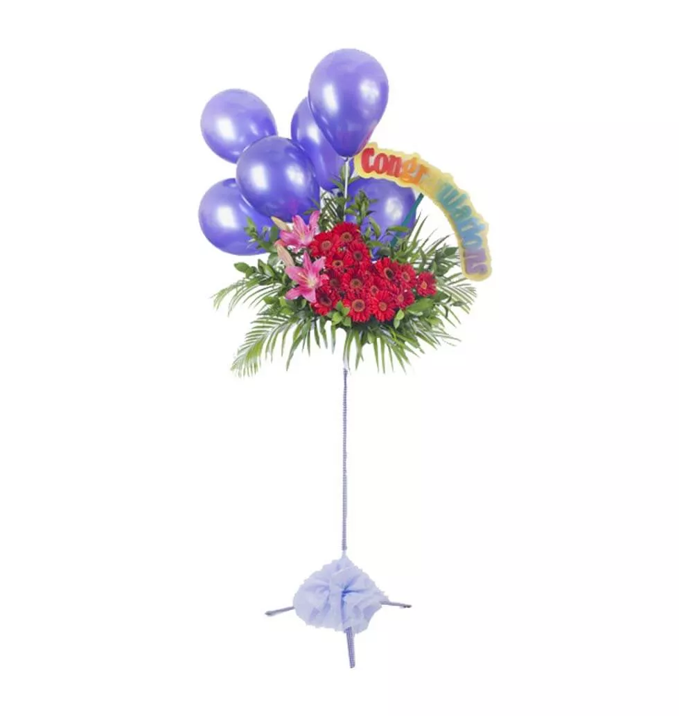 Gerbera lilies and balloons Arrangement
