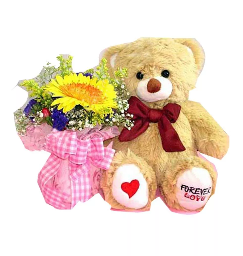 Sunflower bouquet with Teddy Bear